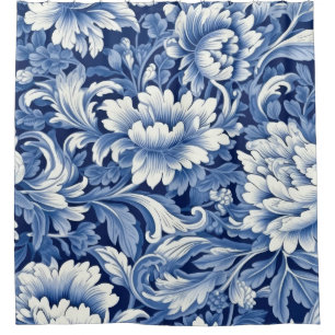 Indigo Blue Flowers Douchegordijn