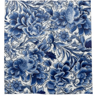 Indigo Blue Flowers Douchegordijn