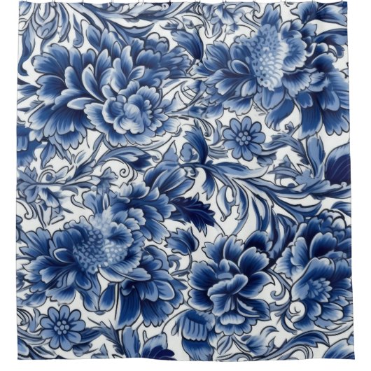 Indigo Blue Flowers Douchegordijn (Voorkant)