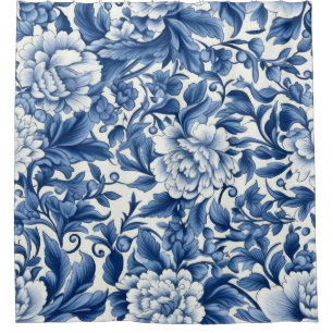 Indigo Blue Flowers Douchegordijn