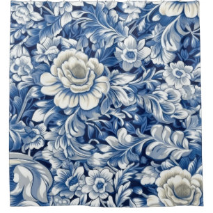 Indigo Blue Flowers Douchegordijn