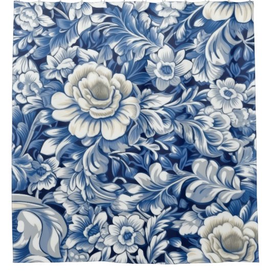 Indigo Blue Flowers Douchegordijn (Voorkant)