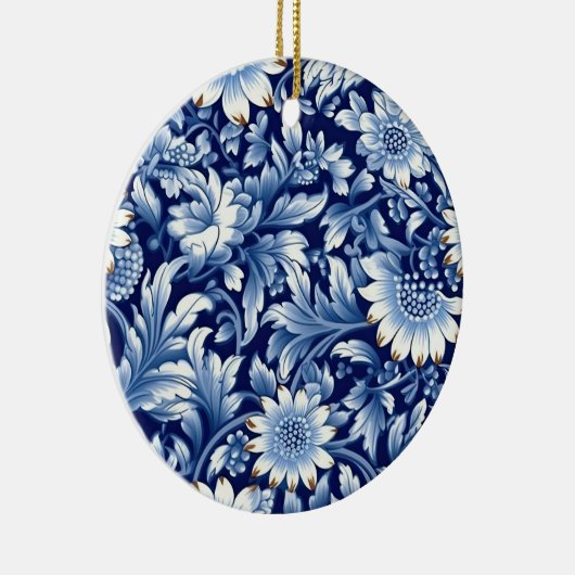 Indigo Blue Flowers Keramisch Ornament (Rechts)