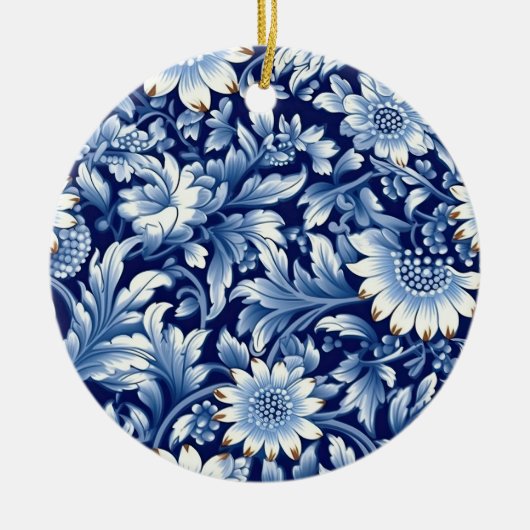 Indigo Blue Flowers Keramisch Ornament (Voorkant)