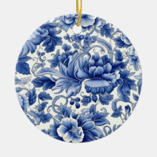 Indigo Blue Flowers Keramisch Ornament