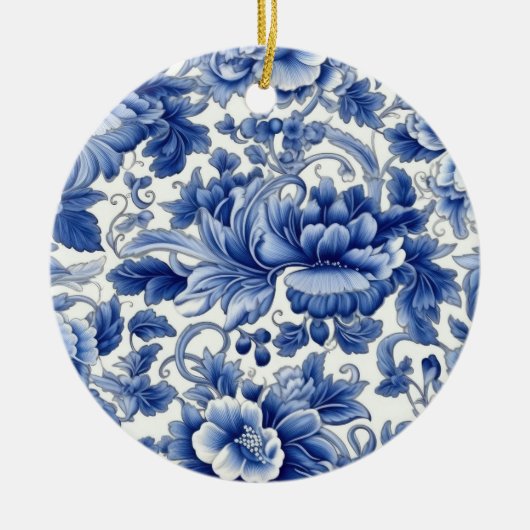 Indigo Blue Flowers Keramisch Ornament (Voorkant)