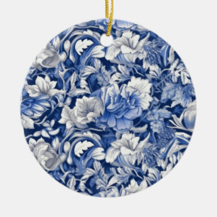 Indigo Blue Flowers Keramisch Ornament