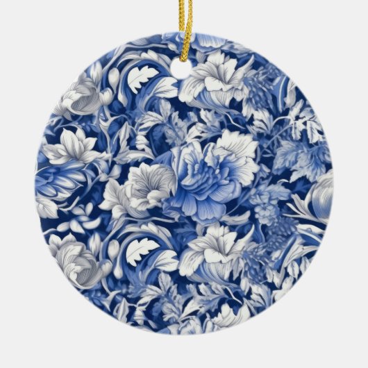 Indigo Blue Flowers Keramisch Ornament (Voorkant)