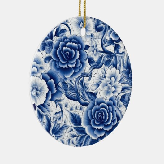 Indigo Blue Flowers Keramisch Ornament (Rechts)