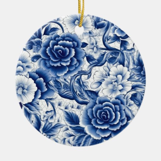Indigo Blue Flowers Keramisch Ornament (Voorkant)