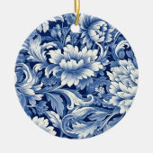 Indigo Blue Flowers Keramisch Ornament (Voorkant)