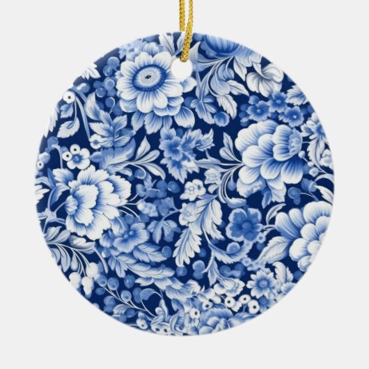 Indigo Blue Flowers Keramisch Ornament (Voorkant)