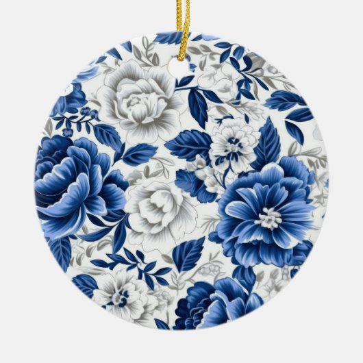 Indigo Blue Flowers Keramisch Ornament (Voorkant)