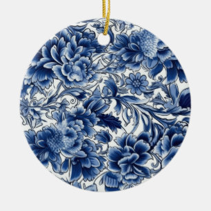 Indigo Blue Flowers Keramisch Ornament