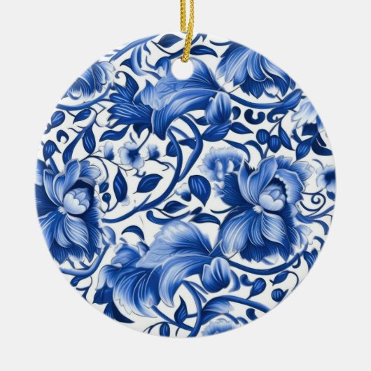 Indigo Blue Flowers Keramisch Ornament (Voorkant)