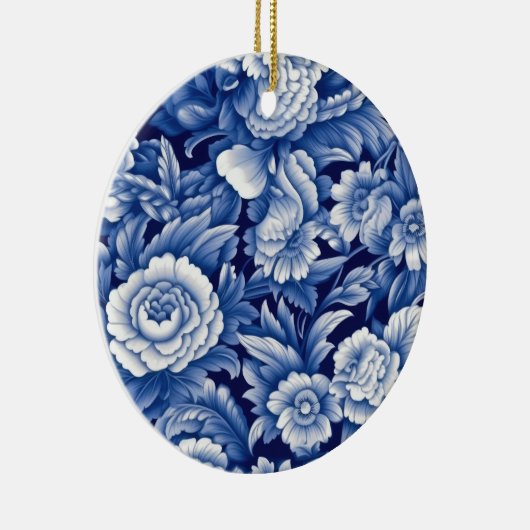 Indigo Blue Flowers Keramisch Ornament (Rechts)