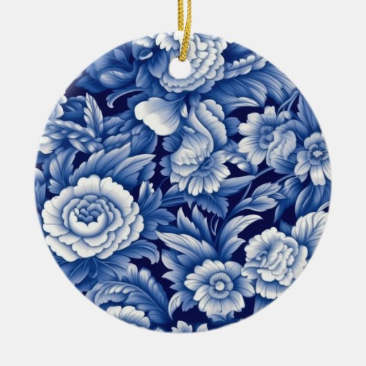 Indigo Blue Flowers Keramisch Ornament (Voorkant)