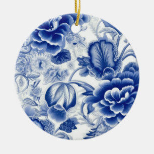 Indigo Blue Flowers Keramisch Ornament