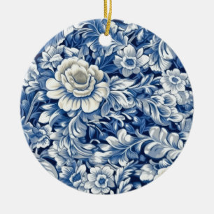 Indigo Blue Flowers Keramisch Ornament