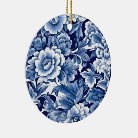 Indigo Blue Flowers Keramisch Ornament (Rechts)