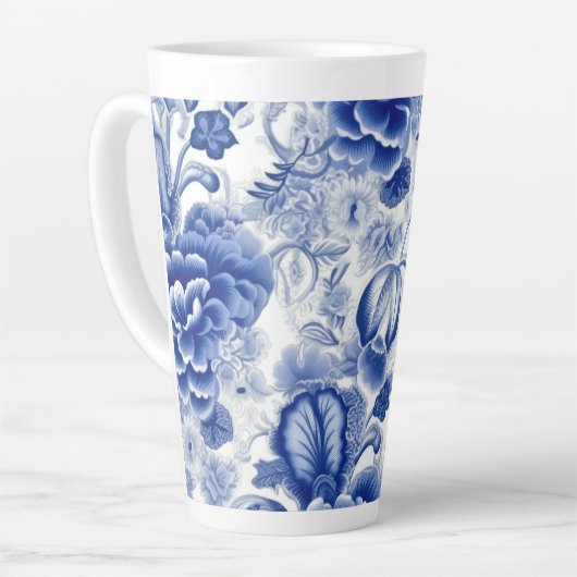 Indigo Blue Flowers Latte Mok (Linkerhoek)