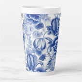 Indigo Blue Flowers Latte Mok (Voorkant)