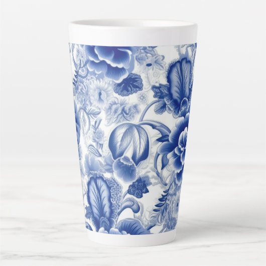 Indigo Blue Flowers Latte Mok (Voorkant)