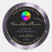 Indigo Blue Glitter Lijst Productlabel met Logo Ronde Sticker (Voorkant)