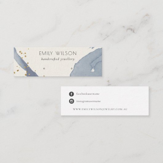 Indigo Blue Gold Abstract Stud voor beeldscherm Mini Visitekaartje (Voorkant / Achterkant)