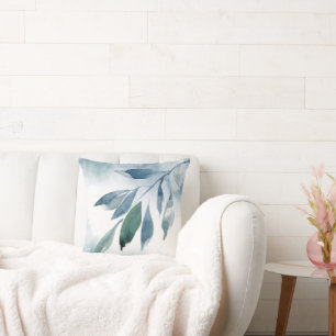 Indigo Blue Green Abstracte Leaves Kussen