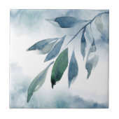 Indigo Blue Green Abstracte Leaves Tegeltje (Voorkant)