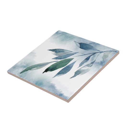 Indigo Blue Green Abstracte Leaves Tegeltje (Zijkant)