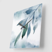 Indigo Blue Green Abstracte Leaves Vierkante Klok (Hoek)