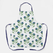 Indigo Blue, Green Waterverf Flower Pattern Schort (Voorkant)
