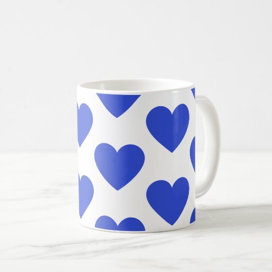 Indigo blue harten leuke mok met witte koffie (Voorkant rechts)
