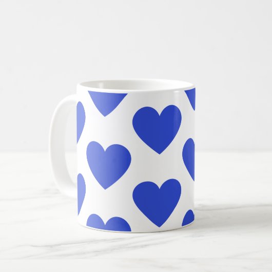 Indigo blue harten leuke mok met witte koffie (Voorkant links)