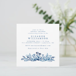 Indigo Blue Ink Line Art Floral Vrijgezellenfeest Kaart