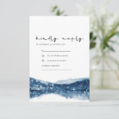 INDIGO BLUE LAKE MOUNTAINS SNOWFALL WEDDING RSVP INFORMATIEKAARTJE (Staand voorkant)