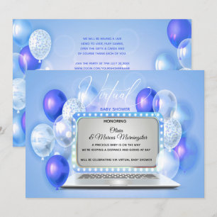 Indigo Blue Laptop Virtual Baby Boy Shower Kaart