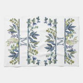 Indigo Blue Leaves Border Monogram Theedoek (Horizontaal)