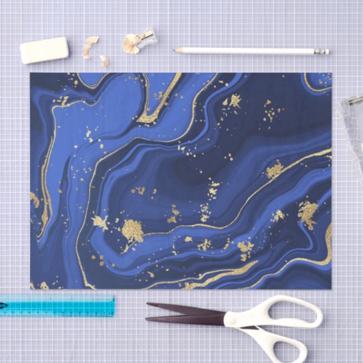 Indigo Blue Liquid Marged Waterverf Tissuepapier (Craft)