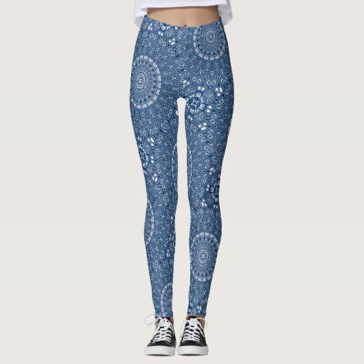 Indigo Blue Mandala Pattern Leggings (Voorkant)