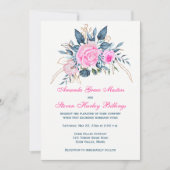 Indigo Blue met roze rozen als uitnodiging tot huw (Voorkant)