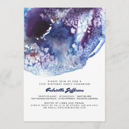 Indigo Blue Modern Waterverf Birthday Party Kaart