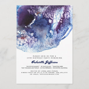 Indigo Blue Modern Waterverf Birthday Party Kaart