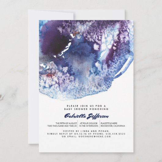 Indigo Blue Modern Waterverf Crystals Baby shower Kaart (Voorkant)