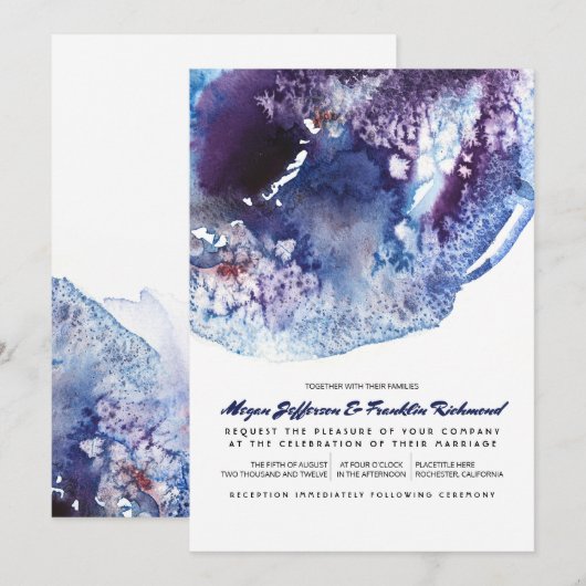 Indigo Blue Modern Waterverf Wedding Kaart (Voorkant / Achterkant)