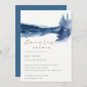 INDIGO BLUE MOUNTAIN LAKE COUPLES SHOWER INVITE BEDANKKAART (Voorkant / Achterkant)