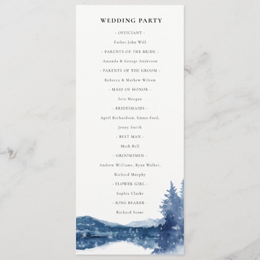 INDIGO BLUE MOUNTAIN LAKE WEDDING CEREMONY PROGRAM MENU (Achterkant)