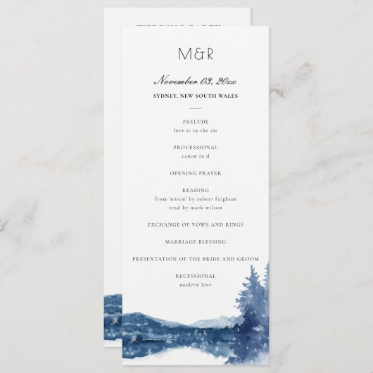 INDIGO BLUE MOUNTAIN LAKE WEDDING CEREMONY PROGRAM MENU (Voorkant / Achterkant)
